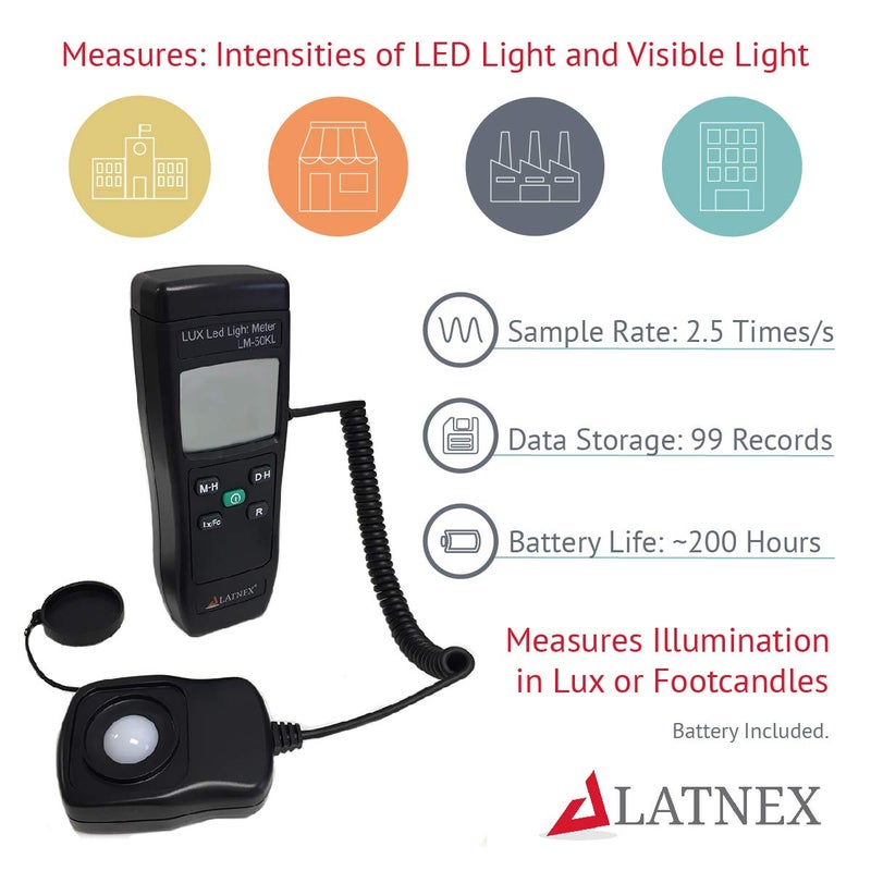 LATNEX Light Meter LM-50KL Measures Lux/Fc - LED/Fluorescent, Industrial, Household, and Photography - Calibration Certificate Included - Image 2